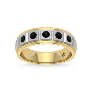 14K Yellow Gold Diamond 1/2 Ct.Tw. With White Rhodium Facet Mens Machine Band