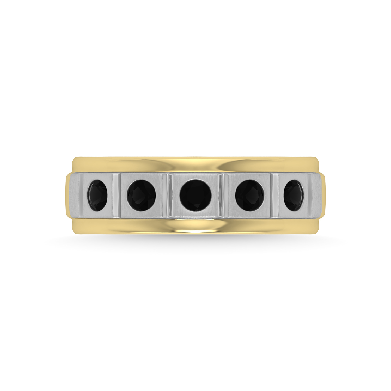 14K Yellow Gold Diamond 1/2 Ct.Tw. With White Rhodium Facet Mens Machine Band