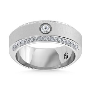 14K White Gold Diamond 5/8 Ct.Tw. Channel and Bezel Set Mens Machine Band