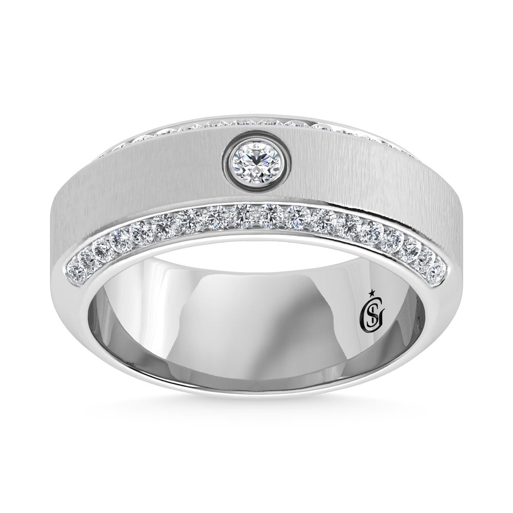 14K White Gold Diamond 5/8 Ct.Tw. Channel and Bezel Set Mens Machine Band