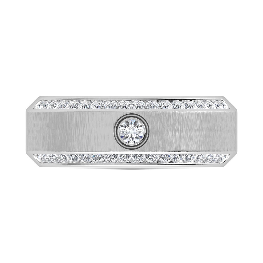 14K White Gold Diamond 5/8 Ct.Tw. Channel and Bezel Set Mens Machine Band