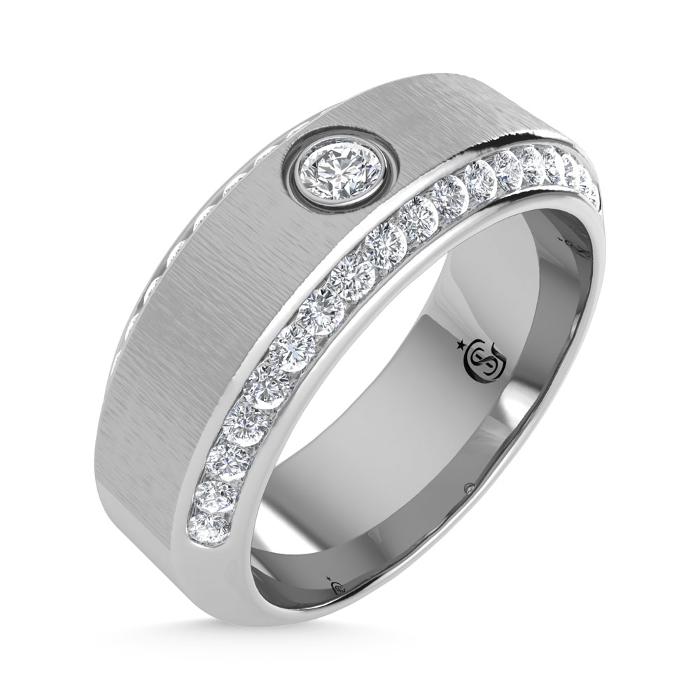 14K White Gold Diamond 5/8 Ct.Tw. Channel and Bezel Set Mens Machine Band