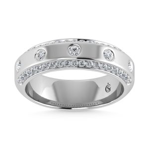 14K White Gold Diamond 3/4 Ct.Tw. Channel and Bezel Set Mens Machine Band