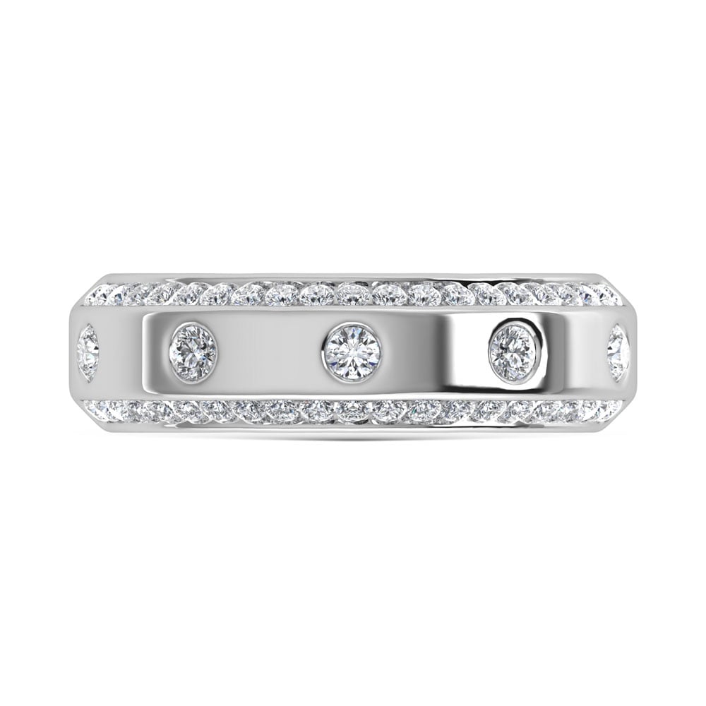 14K White Gold Diamond 3/4 Ct.Tw. Channel and Bezel Set Mens Machine Band