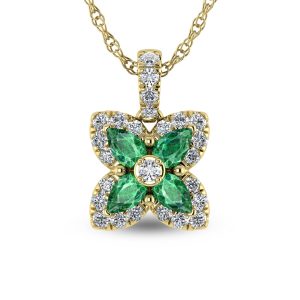 14K Yellow Gold Diamond 7/8 Ct.Tw. & Emerald Fashion Pendant