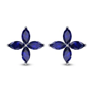 14K White Gold Diamond 1 3/8 Ct.Tw. & Blue Sapphire Fashion Earrings