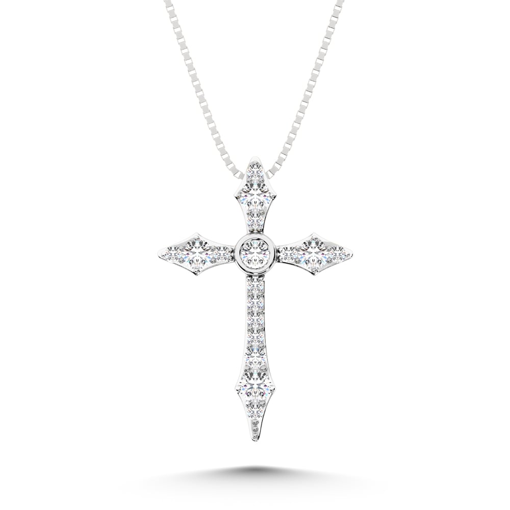 14K White Gold 1/6 Ct.Tw. Diamond Cross Pendant
