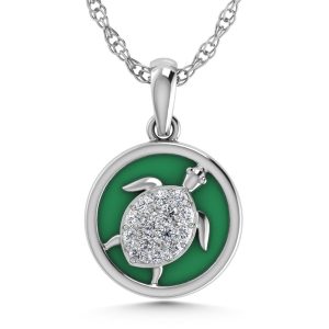 14K White Gold Diamond 7/8 Ct.Tw. Mother of Pearl Tortoise Pendant