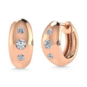 14K Rose Gold Diamond 1/4 Ct.Tw. Flush Setting High Polish Hoop Earrings