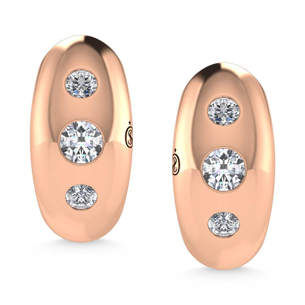14K Rose Gold Diamond 1/4 Ct.Tw. Flush Setting High Polish Hoop Earrings