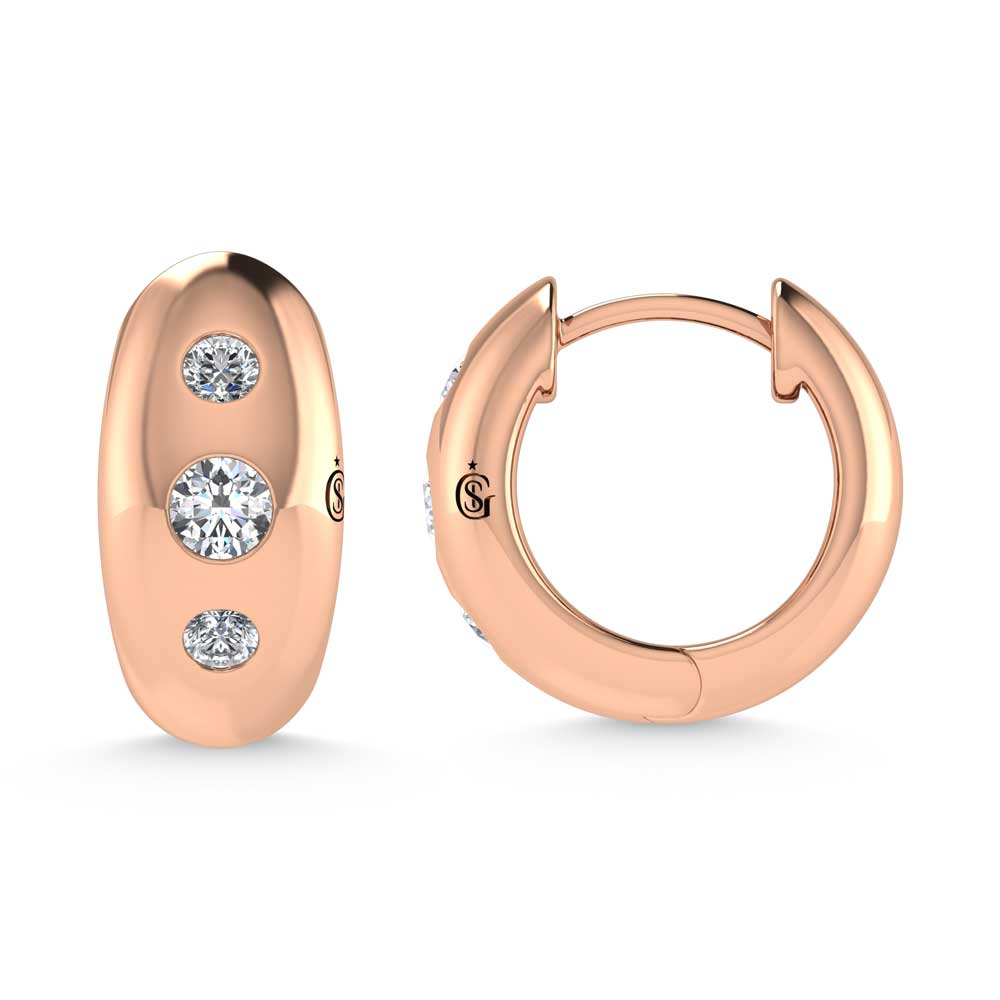 14K Rose Gold Diamond 1/4 Ct.Tw. Flush Setting High Polish Hoop Earrings