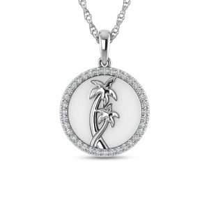 14K White Gold 1/6 Ct.Tw. Diamond Sea Of Life palm Tree Pendant