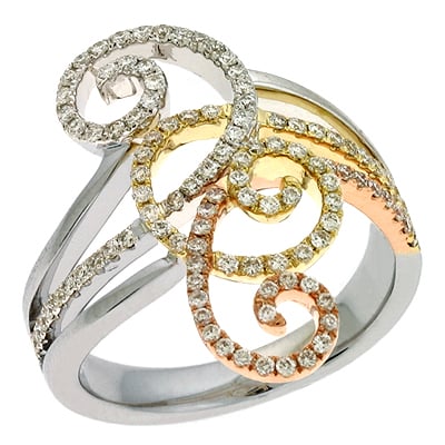 Rose & Yellow & White Gold Fashion Ring