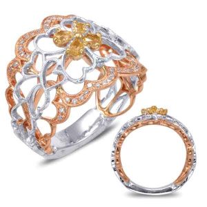 Rose & Yellow & White Gold Fashion RIng