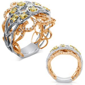 Rose & Yellow & White Gold Fashion Ring