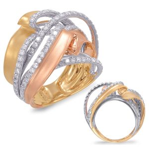 White & Yellow & Rose Gold Fashion Ring