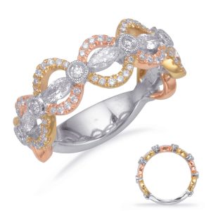 Rose & Yellow & White Gold Fashion Ring