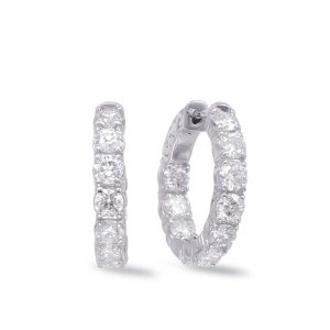White Gold Hoop Earring 4 Prongs