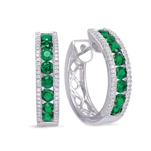 White Gold Emerald & Diamond Earring