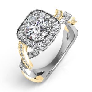 White & Yellow Pave Halo RIng