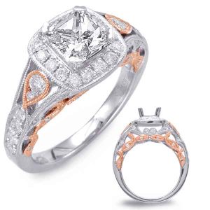 Rose & White Gold Halo Engagement Ring