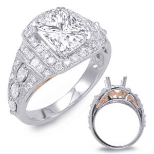Rose & White Gold Halo Engagement Ring
