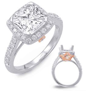 Rose & White Gold Halo Engagement Ring