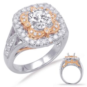 Rose & White Gold Halo Engagement Ring