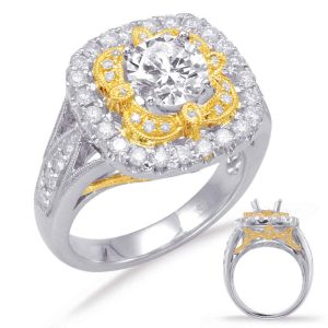 White & Yellow Gold Halo Engagement