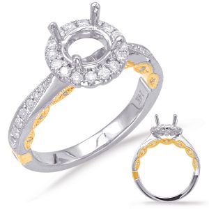 Yellow & White Gold Halo Engagement Ring