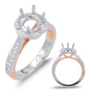 Rose & White Gold Halo Engagement Ring