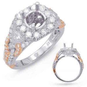 Rose & White Gold Halo Engagement Ring