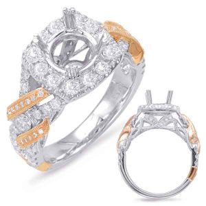 Rose & White Gold Halo Engagement Ring