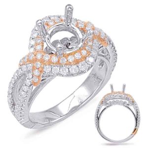 White & Rose Gold Halo Engagement Ring