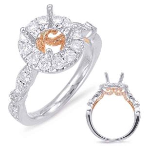 White & Rose Gold Halo Engagement Ring
