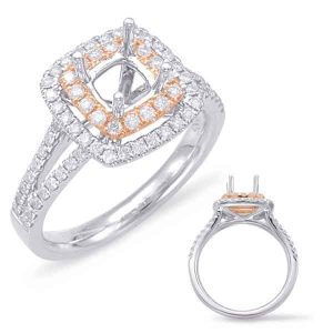 Rose & White Gold Halo Engagement Ring