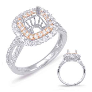 Rose & White Gold Halo Engagement Ring