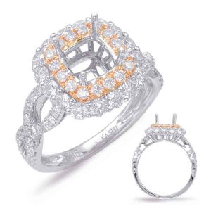Rose & White Gold Halo Engagement Ring