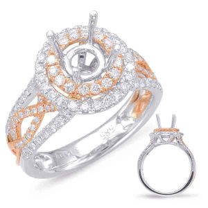 Rose & White Gold Halo Engagement Ring
