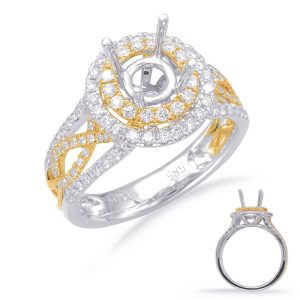 Yellow & White Gold Halo Engagement Ring