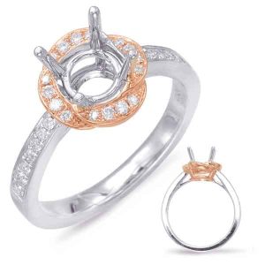 Rose & White Gold Halo Engagement Ring