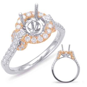 Rose & White Gold Halo Engagement Ring
