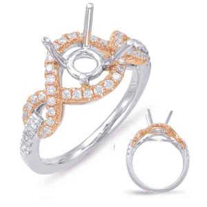 Rose & White Gold Halo Engagement Ring