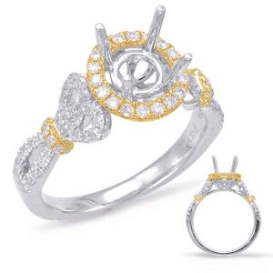 Yellow & White Gold Halo Engagement Rin