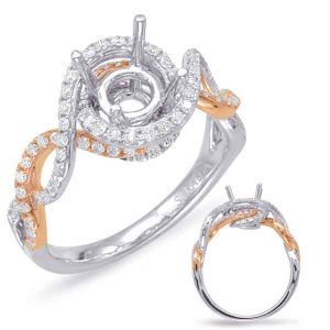 Rose & White Gold Halo Engagement Ring