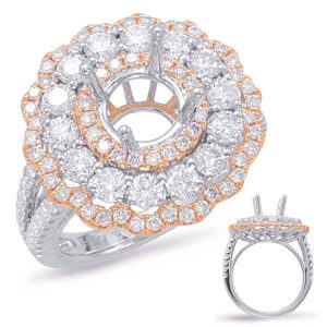 Rose & White Gold Halo Engagement Ring