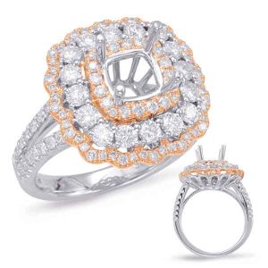 Rose & White Gold Halo Engagement Ring