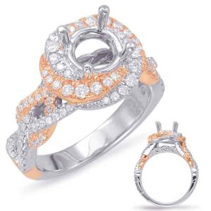 Rose & White Gold Halo Engagement Ring