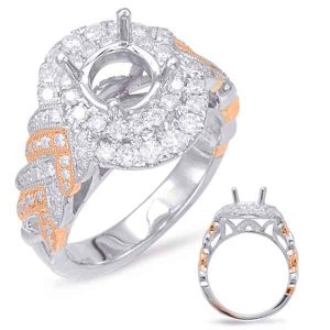 Rose & White Gold Halo Engagement Ring