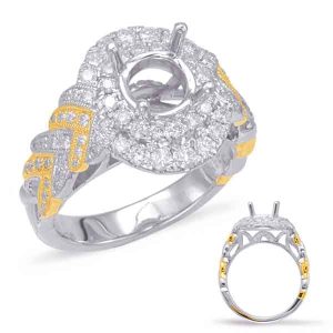 Yellow & White Gold Halo Engagement Ring